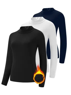 A Set Of Three - Women's Thermal Underwear With Long Sleeves And High Neck, Warm And Comfortable Top, Basic Layer Sleepwear Home Clothes, For Fall And Winter