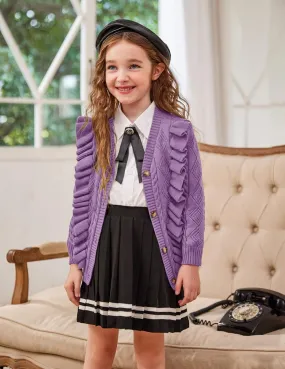 Arshiner Girls Cardigan Sweaters Ruffle School Uniform Sweater