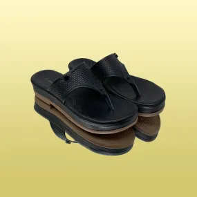 Black Textured Platform Sandals
