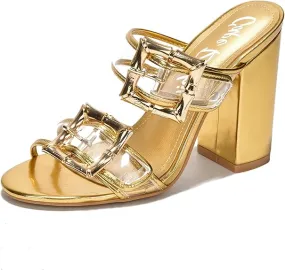 Cape Robbin Prunella Buckle Open Toe High Block Heels (Prunella)