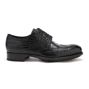 Caporicci 3318 Men's Luxury Italian Designer Shoes Alligator Black Oxfords (CAP1114)