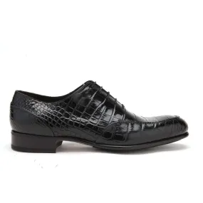 Caporicci 3319 Men's Luxury Italian Designer Shoes Black Exotic Alligator Oxfords (CAP1017)