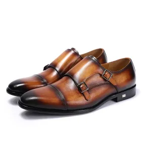 Classic Hand Painted Double Monk Strap Men Shoes