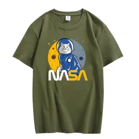 CORIRESHA Teen's Astronaut NASA Crew Neck Short Sleeve Casual Basic Cat T-Shirt