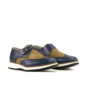 DapperFam Brenno in Camel / Navy Men's Lux Suede & Italian Leather Single Monk
