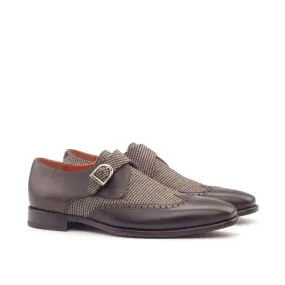 DapperFam Brenno in Tweed / Dark Brown Men's Sartorial & Italian Leather Single Monk
