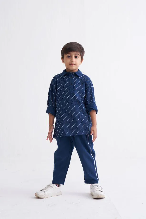 Embrroidered Shirt Co-Ord - Navy