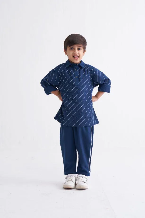 Embrroidered Shirt Co-Ord - Navy