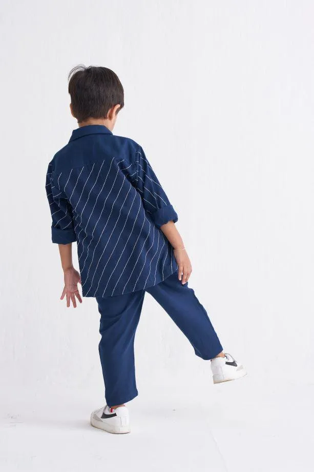 Embrroidered Shirt Co-Ord - Navy