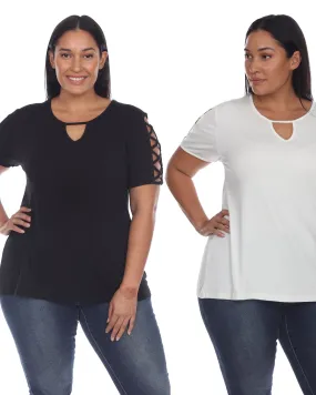 Essential 2 Pack Keyhole Neck Top | Black White