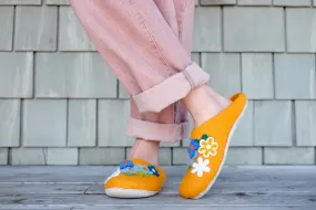 Floral Organic Merino Wool Slippers | Eco-Friendly Flower Design, Rubber or Leather Sole, Cozy Comfort Luxury Women Gift, Felt Flowers