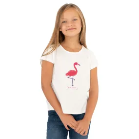 Girls Flamingo White T-Shirt Short Sleeve Tops
