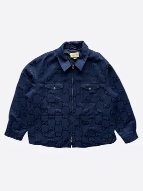 Gucci Blue GG Monogram Canvas Zip Up Jacket