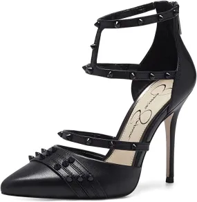 Jessica Simpson Wavery Black Leather Studded Pointed Toe Stiletto Pumps