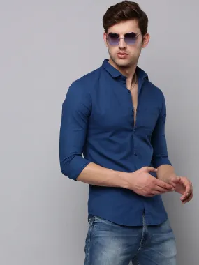 Men Teal Solid Casual Shirt