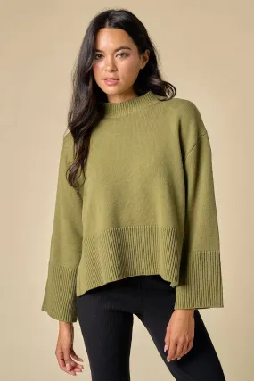 Mock Neck Chunky Sweater Olive Green