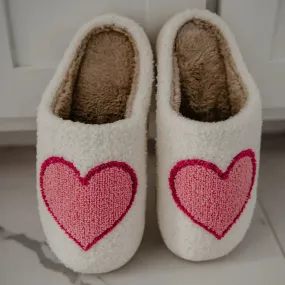 Pink & Red Heart Fuzzy Sherpa Slippers