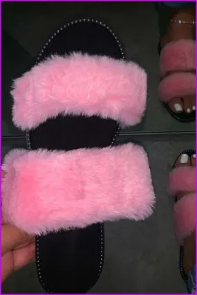 Pink Causal Fluffy Slides F454