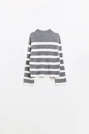 Ribbed knit jersey in grey with cream stripes