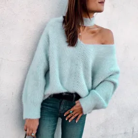 Unique Fashion Style Halter Bear Shoulder Loose Women Sweater