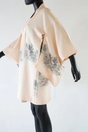 Vintage 1960s Blush Cream Silk Landscape Haori Jacket