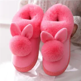 Women Indoor Warm Winter Cotton Rabbit Ear Plush Slippers