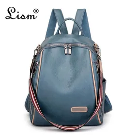 Women 's Backpack 2020 Spring New Fashion Wild Quality Soft Leather Leisure Travel Large Capacity Blue Color Bag Purse