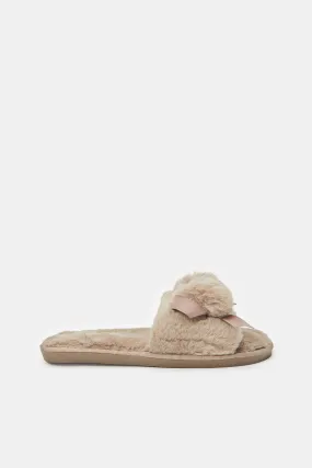 Women Taupe Pom Pom Slipper