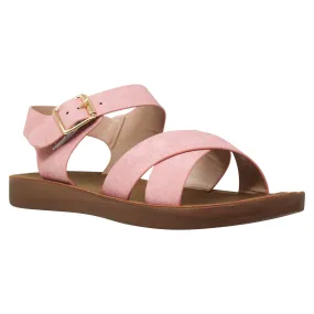 Women's Flatform Sandals X-Cross Ankle Strap Gold Buckles Pink